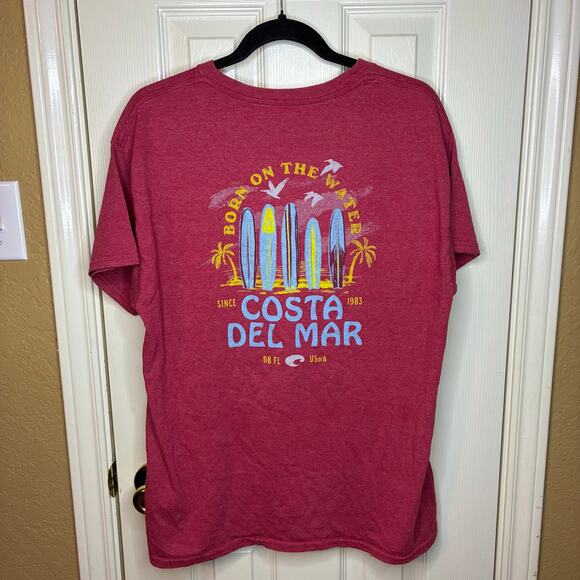Costa Del Mar T-Shirt Men's L Red Fishing Beach Outdoor Short Sleeve Cotton Poly - Picture 2 of 8